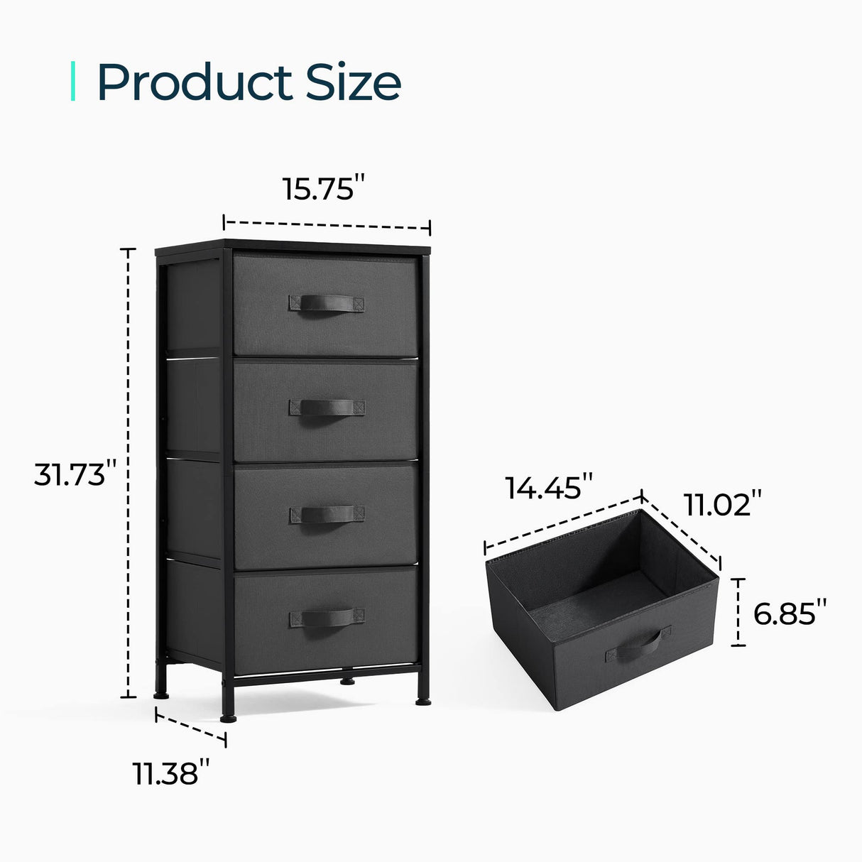 Dresser for Bedroom, Black Dresser with 4 Drawers, Chest of Drawers