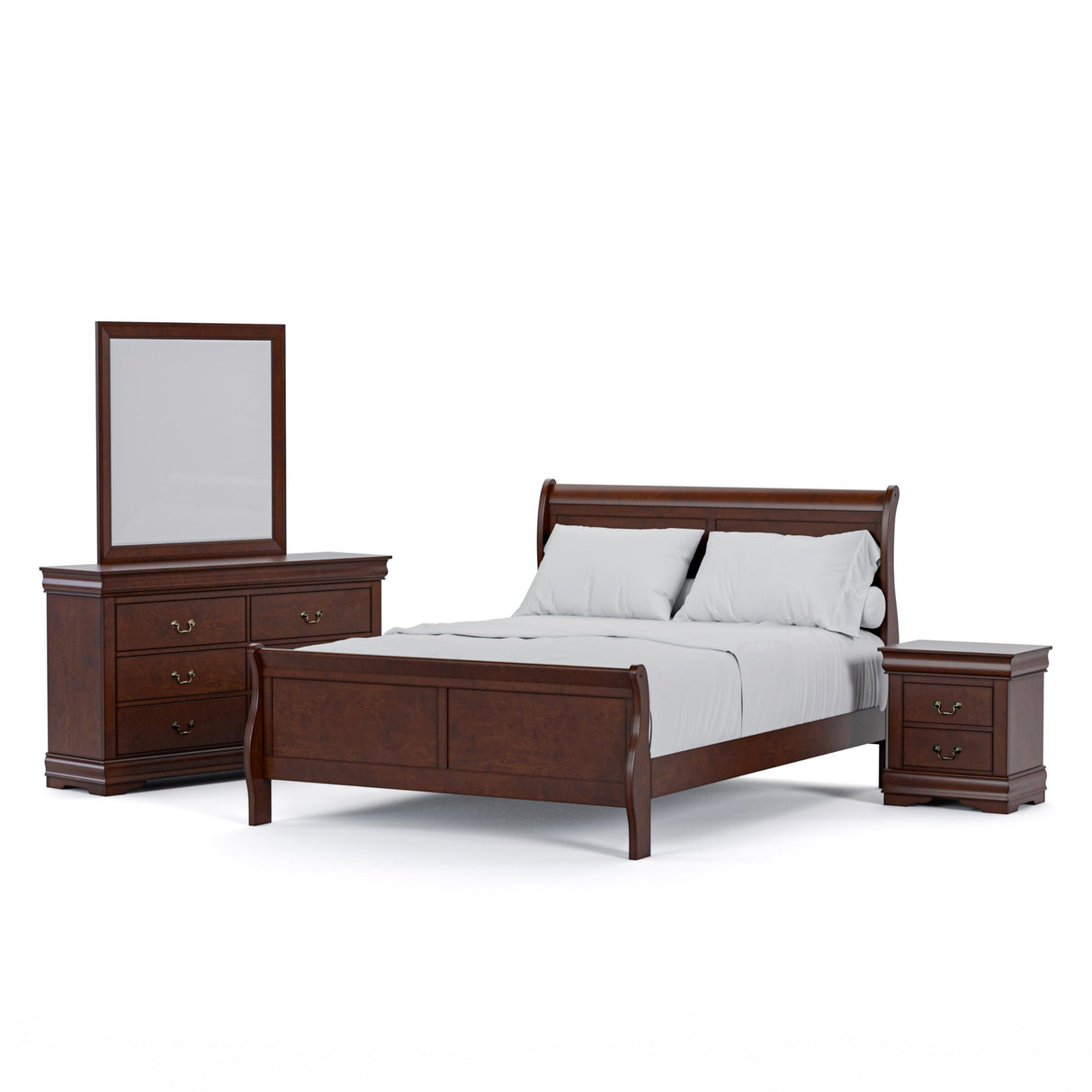 Arabella Traditional Solid Wood 4 Piece Bedroom Set, Queen Bed Frame, Nightstand,