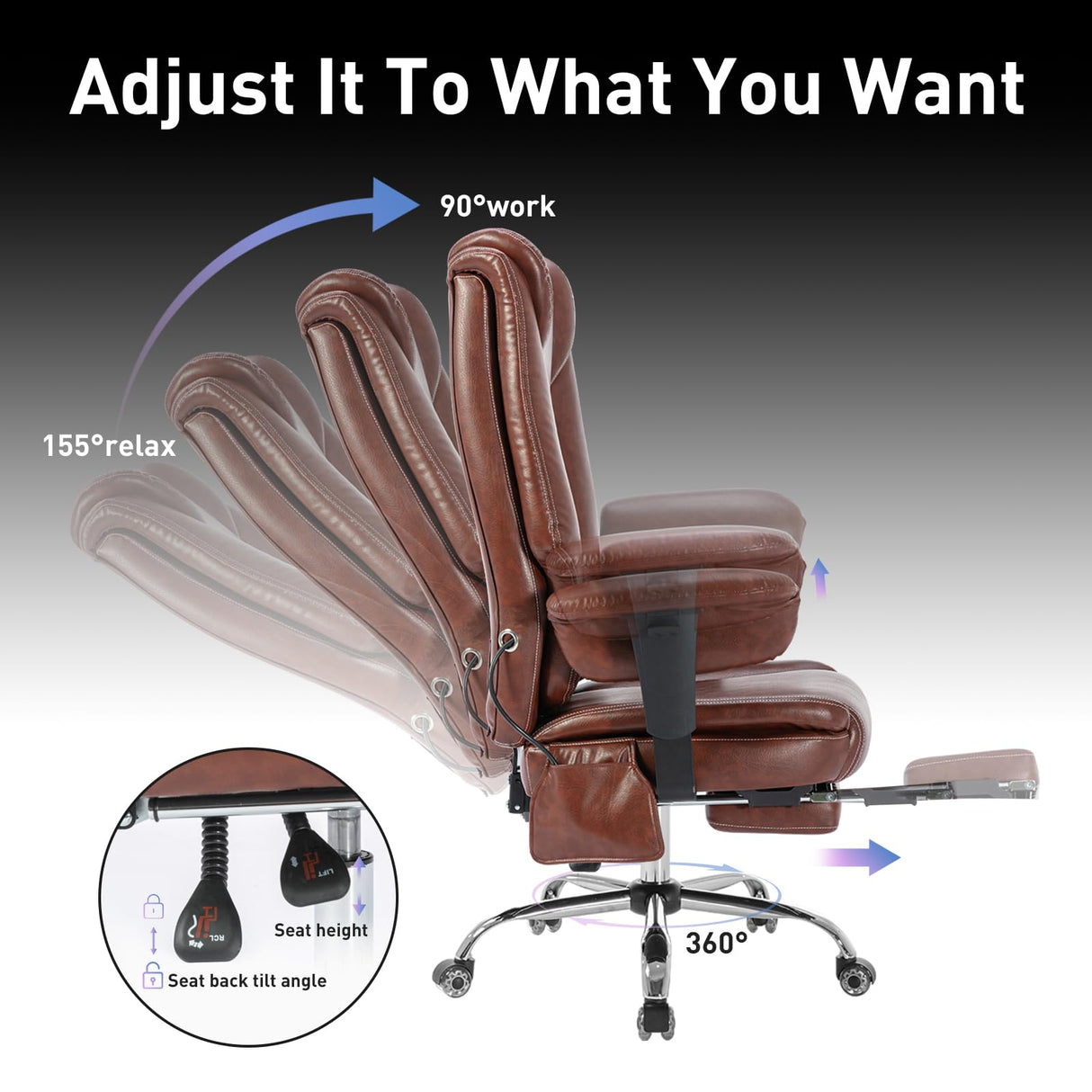 Big and Tall Office Chair 400LBS Weight Capacity, PU Leather High Back Ergonomic Office