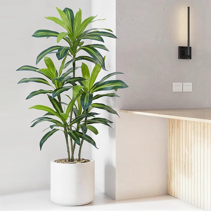 Dracaena Plant Artificial Tree 5Ft Tall Fake Tropical Floor Plants Potted (Real Touch)