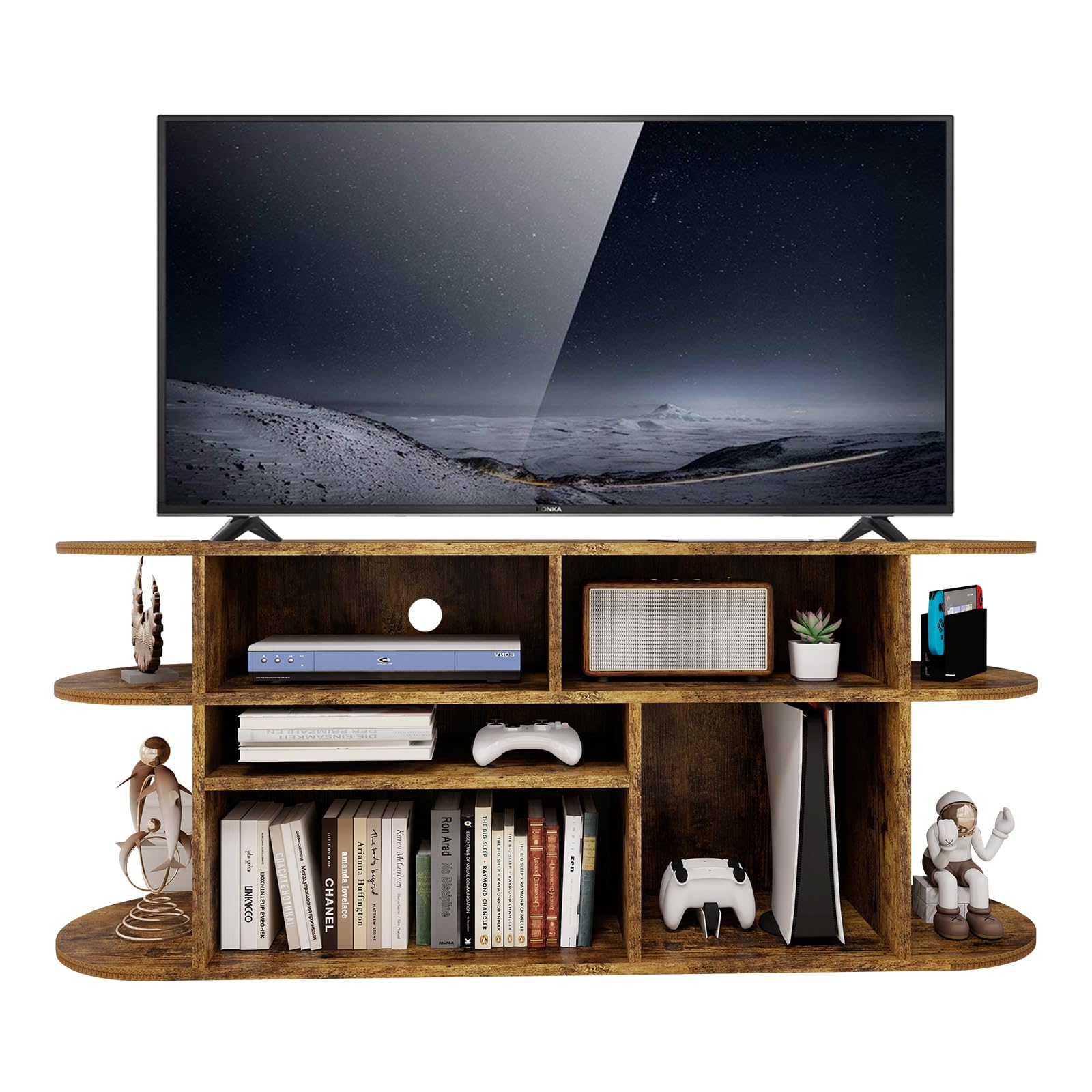 Solid Wood TV Stand with Storage and Adjustable Shelves
