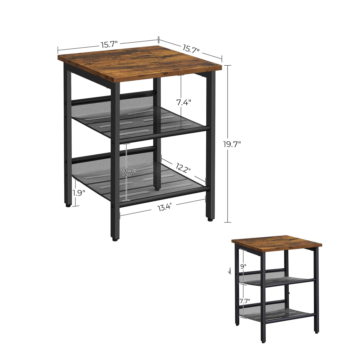 Nightstand, Set of 2 Side Tables, End Tables with Adjustable Mesh Shelves