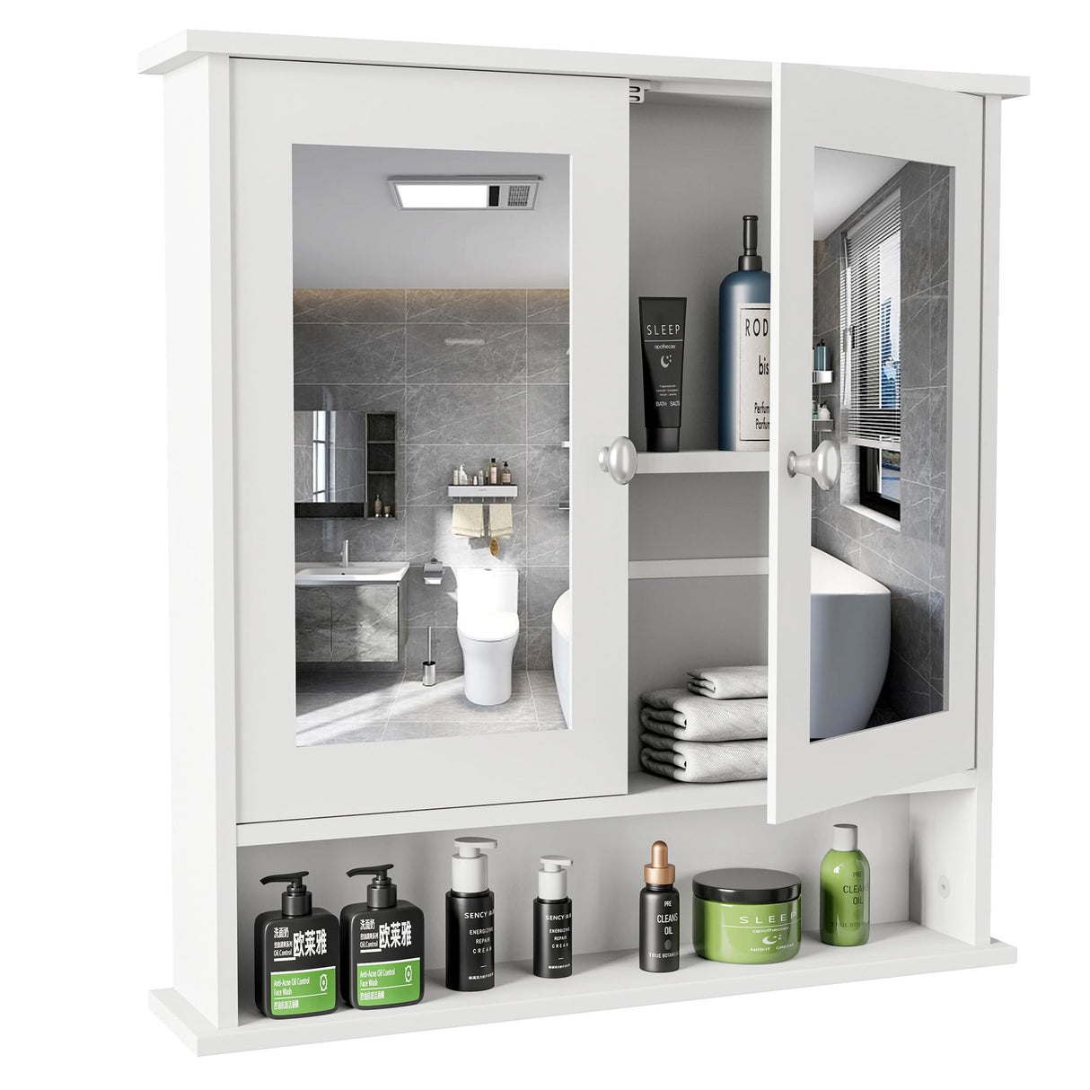 Modern Bathroom Wall Cabinet with Mirror & Adjustable Shelf