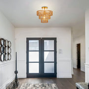 Hand-Woven Rattan Semi Flush Mount Ceiling Light Fixture Vintage Farmhouse Boho