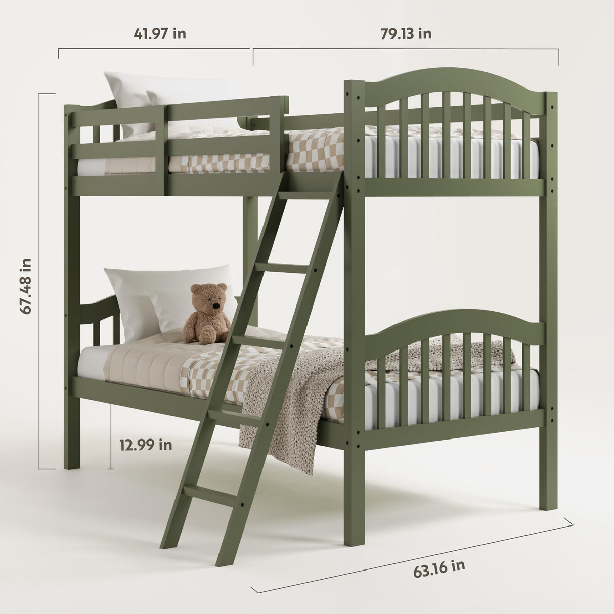 Twin-Over-Twin Bunk Bed (Olive) - GREENGUARD Gold Certified, Converts to 2 Individual