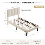 Twin Size Platform Bed Frame with Adjustable Velvet Upholstered Headboard, Mattress