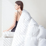 QUEEN® Feather Comforter King Size Duvet Insert, Luxury Fluffy White Pinch Pleat Design - All Season Hotel Collection Cotton Bed Comforter with 8 Tabs, King 106x90 Inches