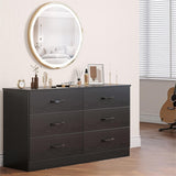 Wood Dresser for Bedroom, 6 Drawer Double Dresser with Metal Handles