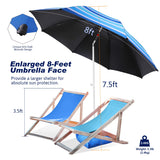 Beach Umbrella Level 7 Wind Resistance Design, Sand Anchor, Sand Bag