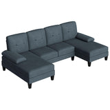 Sectional Sofa Couch, U-Shaped Sofa Couch with Double Chaise, 4-Seat Sleeper Sofa