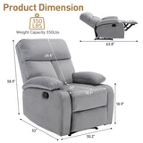 Manual Recliner Chair, Small Recliner Chairs for Adults with Overstuffed Back and Arms, Lazy Boy Recliner Chair, Velvet Reclining Chairs for Living Room, Bedroom, Home Theater, Gray