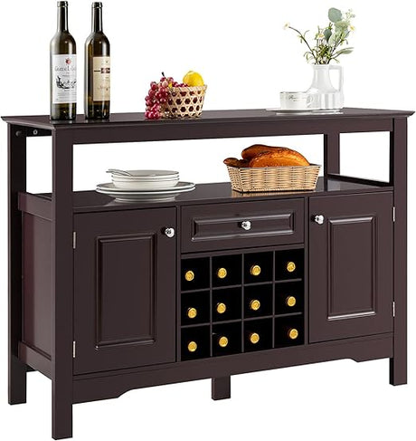 Sideboard, Farmhouse Buffet Storage Cabinet, 12 Wine Bottle Rack Large Drawer, Wood