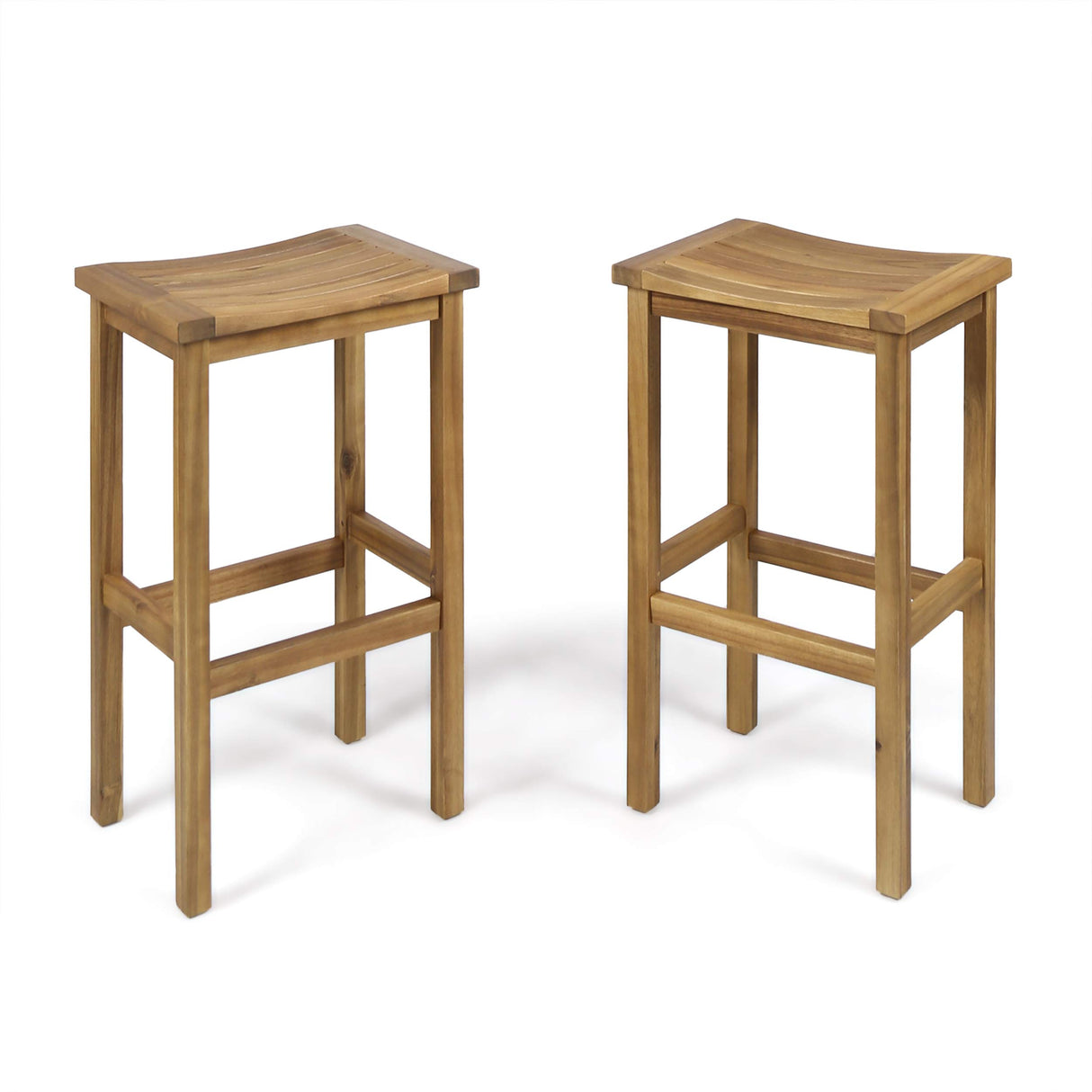 Caribbean Outdoor 30" Acacia Wood Barstools, 2-Pcs Set, Grey Finish