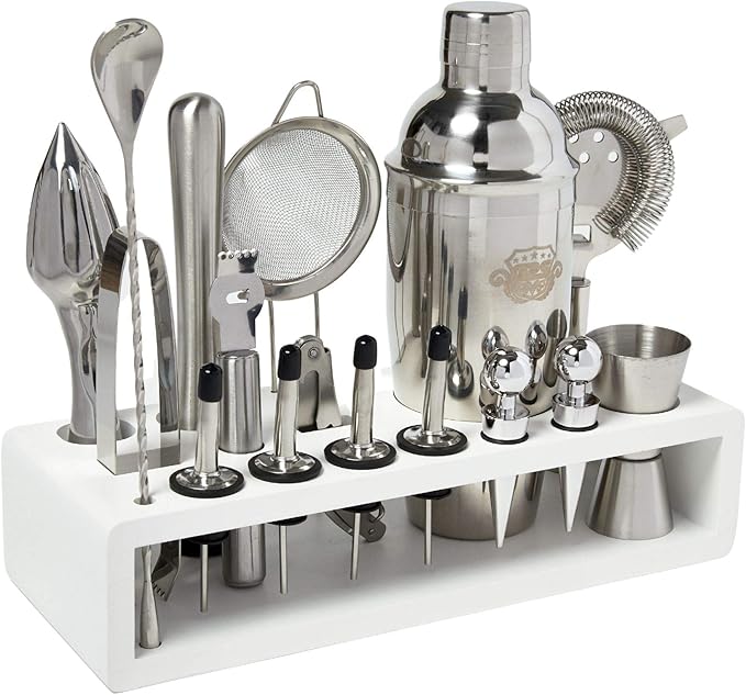 Professional Bartender Kit and Cocktail Shaker Set with Stand - 17 Piece Stainless Steel