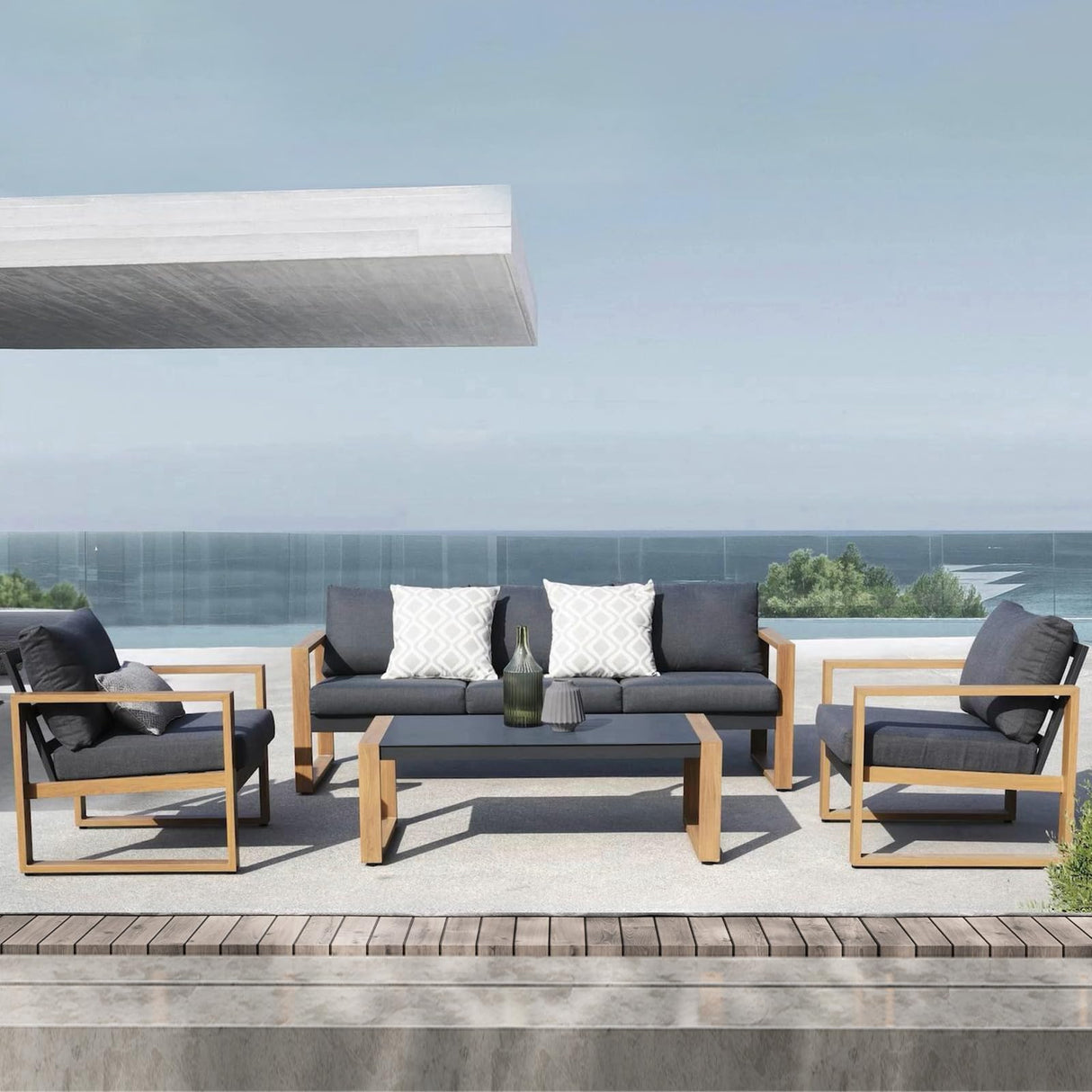 Outdoor 4-Piece Modern Aluminum Patio Furniture Sets 5 Person Conversation Set