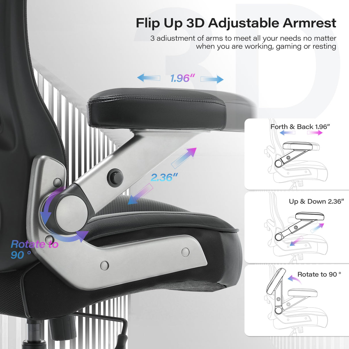 Big and Tall Office Chair- Heavy Duty Executive Computer Chair with 3D Flip Arms Large