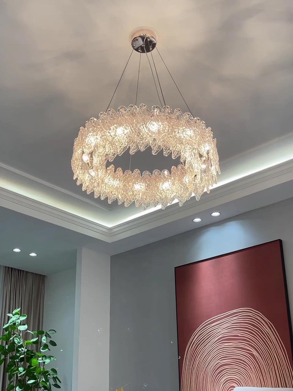 8-Lights Golden Finish Classic Glass Chandelier Ceiling Light for