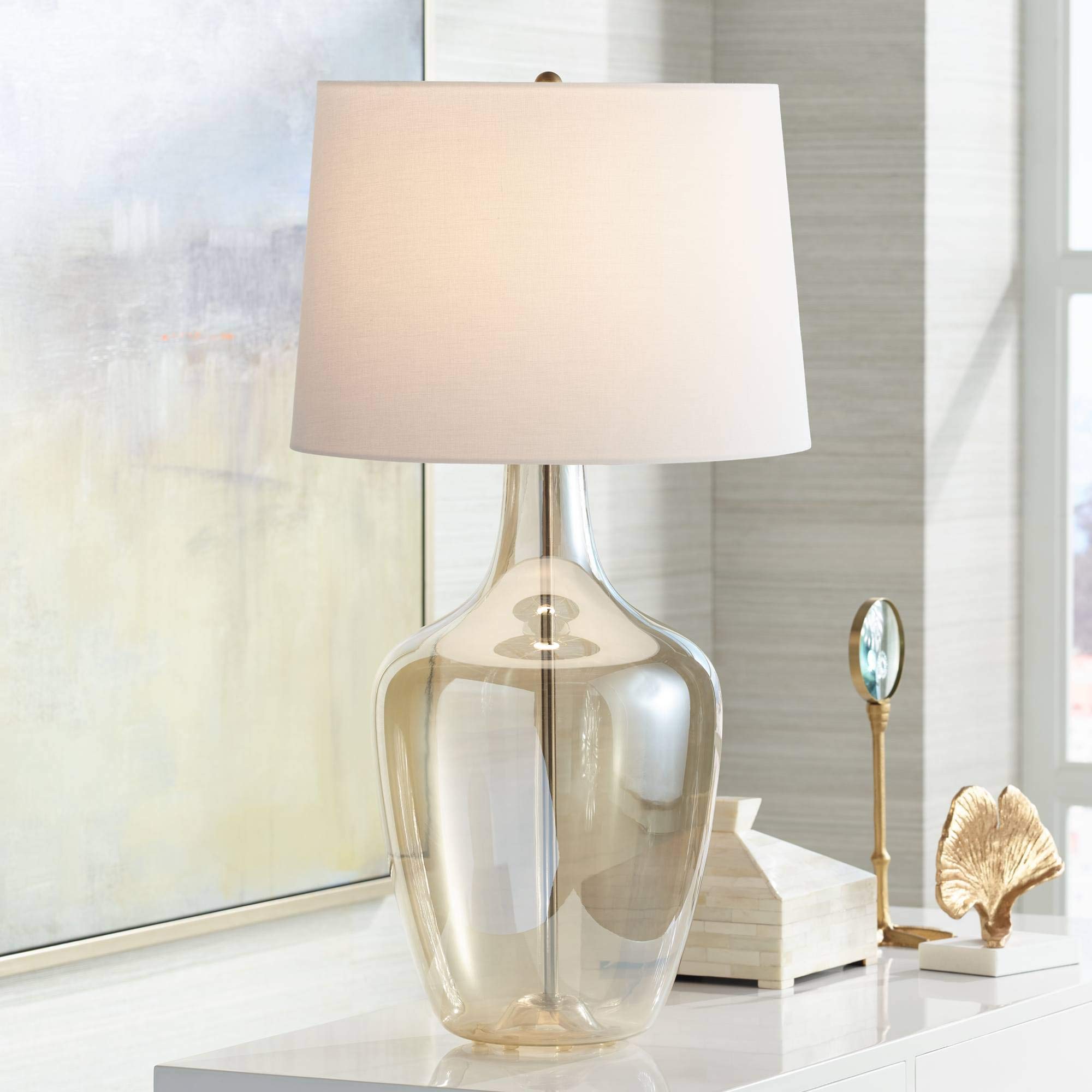 Ania 31" Tall Jar Large Modern Coastal Country Cottage End Table Lamp Clear Champagne