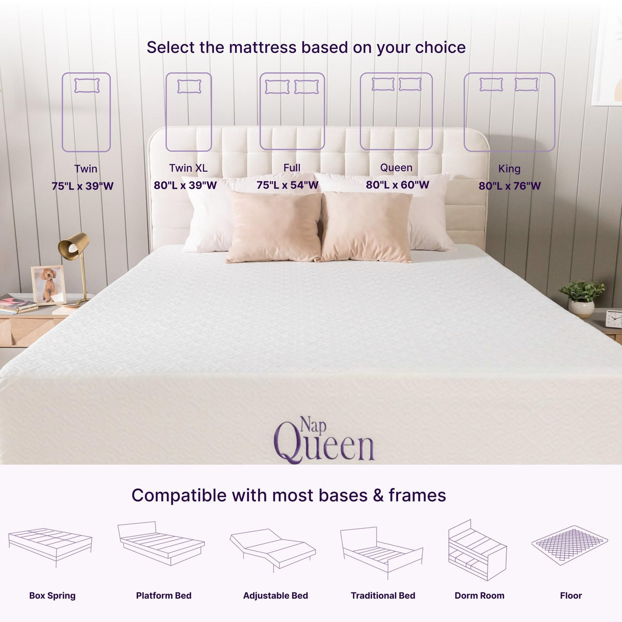 NapQueen Queen Mattress, 12 Inch Elizabeth Cooling Gel Memory Foam Mattress, Queen Bed Mattress in a Box, CertiPUR-US Certified, Medium Firm, Breathable Soft Fabric Cover