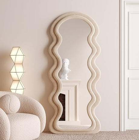 Full Length Mirror, 63" x 24" Wall Mirror, Flannel Wrapped Wooden Frame Floor Mirror