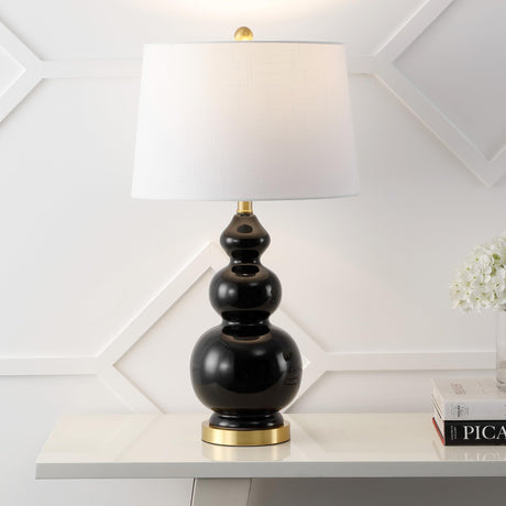 JONATHAN Y JYL4023C Bowen 27.5" Contemporary Transitional Ceramic Gourd LED Table Lamp, Black/Brass Gold for Bedroom, Living Room, Kitchen, Home Office, Kids Room
