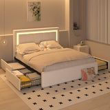 Queen Platform Bed with Storage Drawers and LED Lighting