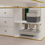 Home Office Computer Desk Corner Desk with 3 Drawers, 2 Open Shelves & Gold Lines