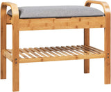 Shoe Rack Bench with Storage, Bamboo Storage Bench with Cushioned Seat