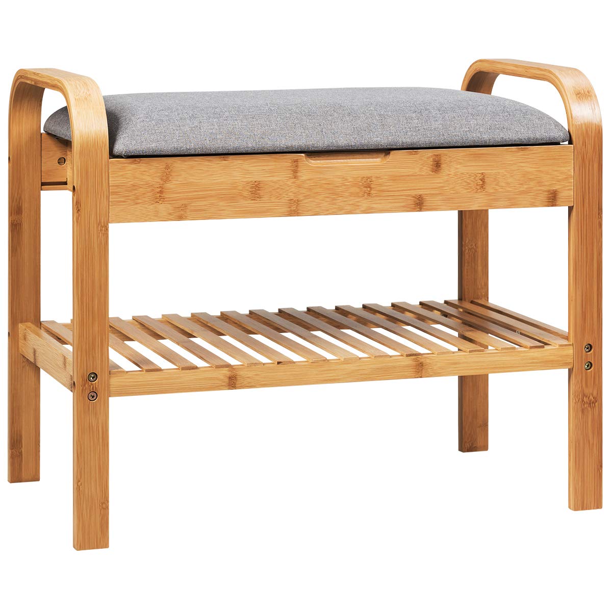 Shoe Rack Bench with Storage, Bamboo Storage Bench with Cushioned Seat