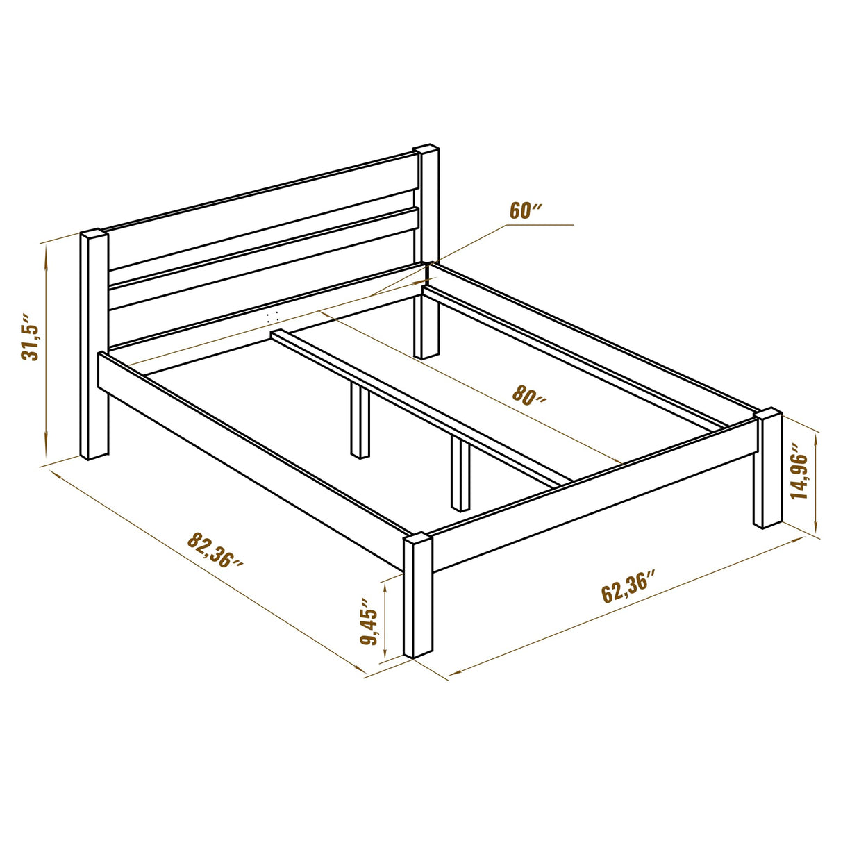 Hansales Bed Frame Kulli Queen 60″ with Bed Slats - Heavy Duty Wooden Platform Withstands up to 1540 lbs