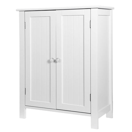 Bathroom Floor Storage Cabinet with Double Door + Adjustable Shelf, Wooden Organizer