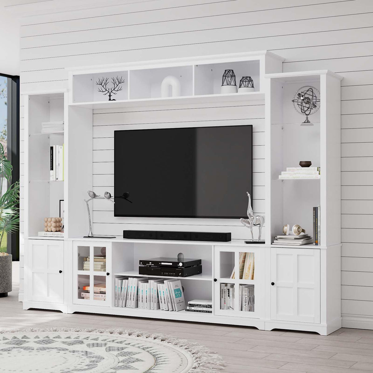 4 Piece Wall Unit TV Stand with Bookshelf, Modern TV Console Table