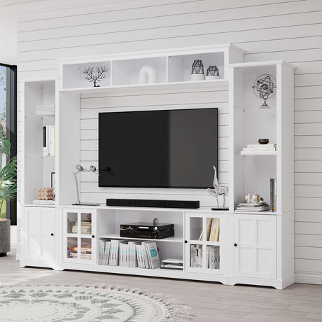 4 Piece Wall Unit TV Stand with Bookshelf, Modern TV Console Table