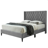 Amelia Velvet Tufted Queen Platform Bed in Gray