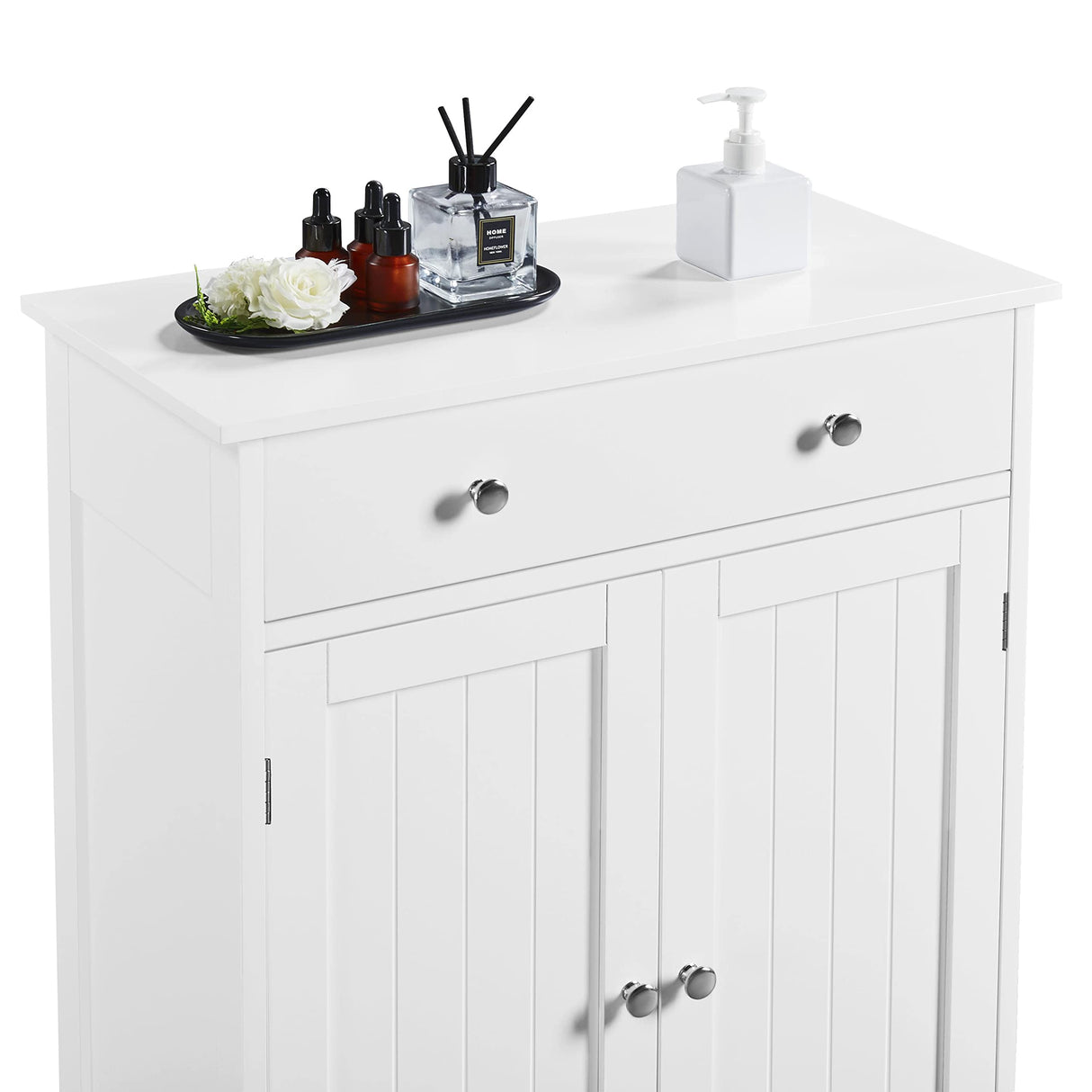 Free Standing Bathroom Cabinet with 1 Drawer 2 Doors and Adjustable Shelf, Wooden