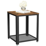 Side Table, 2-Tier Nightstand, End Table with Mesh Shelf, Steel Frame, Adjustable Feet