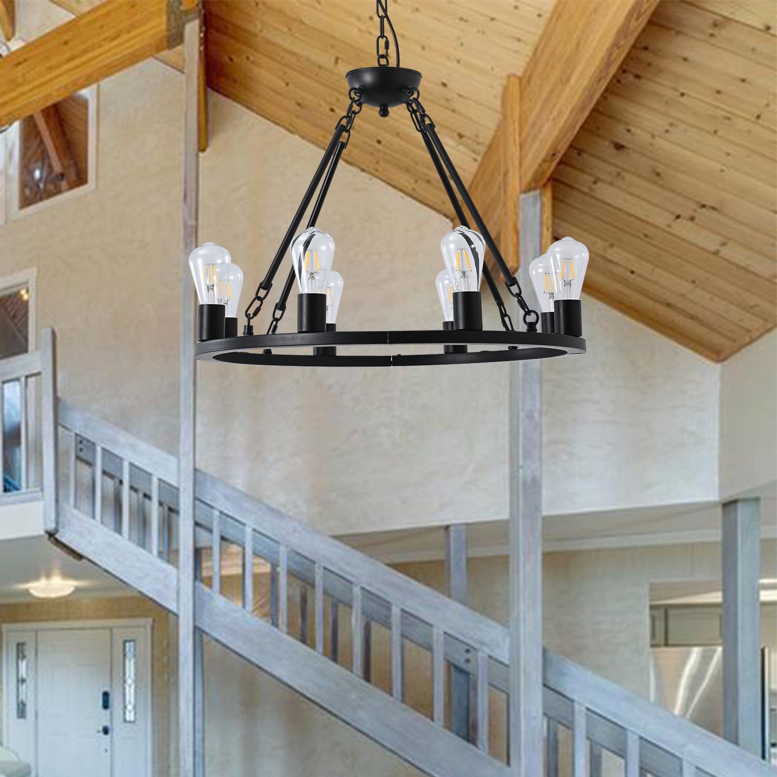 8-Light Wagon Wheel Chandelier 23.6" Rustic Farmhouse Chandelier Industrial Vintage