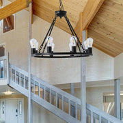 8-Light Wagon Wheel Chandelier 23.6" Rustic Farmhouse Chandelier Industrial Vintage