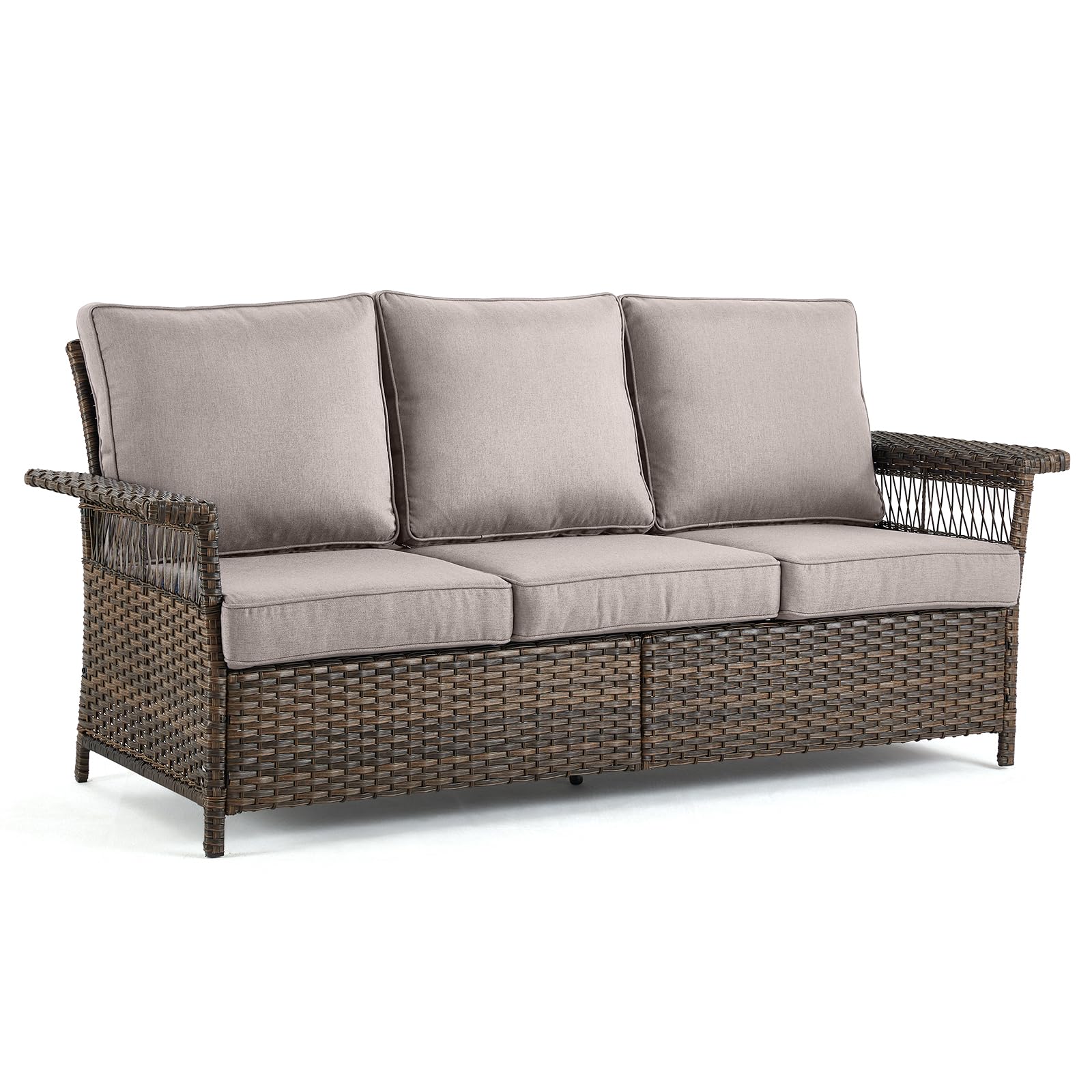 Patio Wicker Sofa 3-Seat Sofa Brown PE Rattan Couch