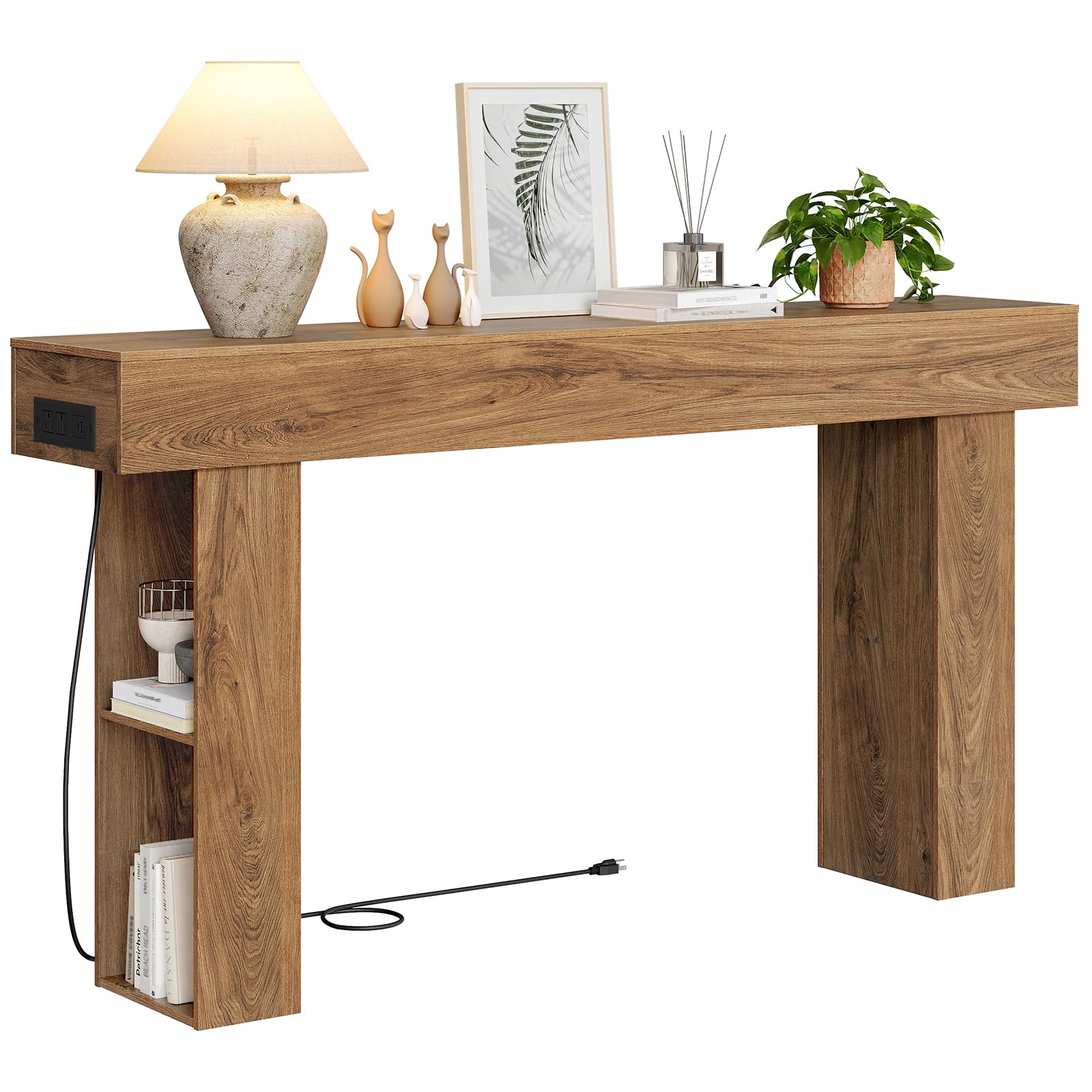 63" Console Table with Charging Station and LED Lights