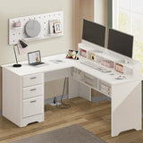 White L Shaped Desk with 3 Drawers, 60 inch White Executive Desk er Computer Desk