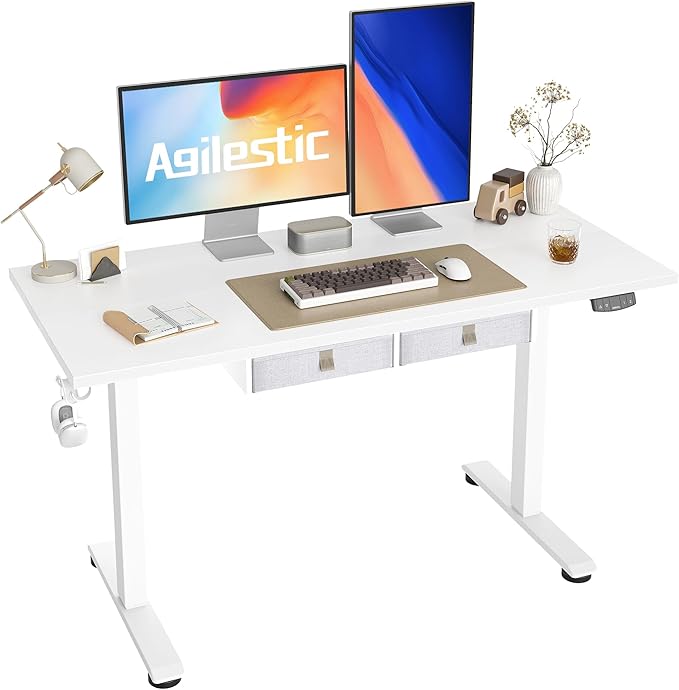 Standing Desk with 2 Drawers, Adjustable Height Electric Desk with Storage, 55 x 24 Inches Sit Stand Up Computer Table, Black