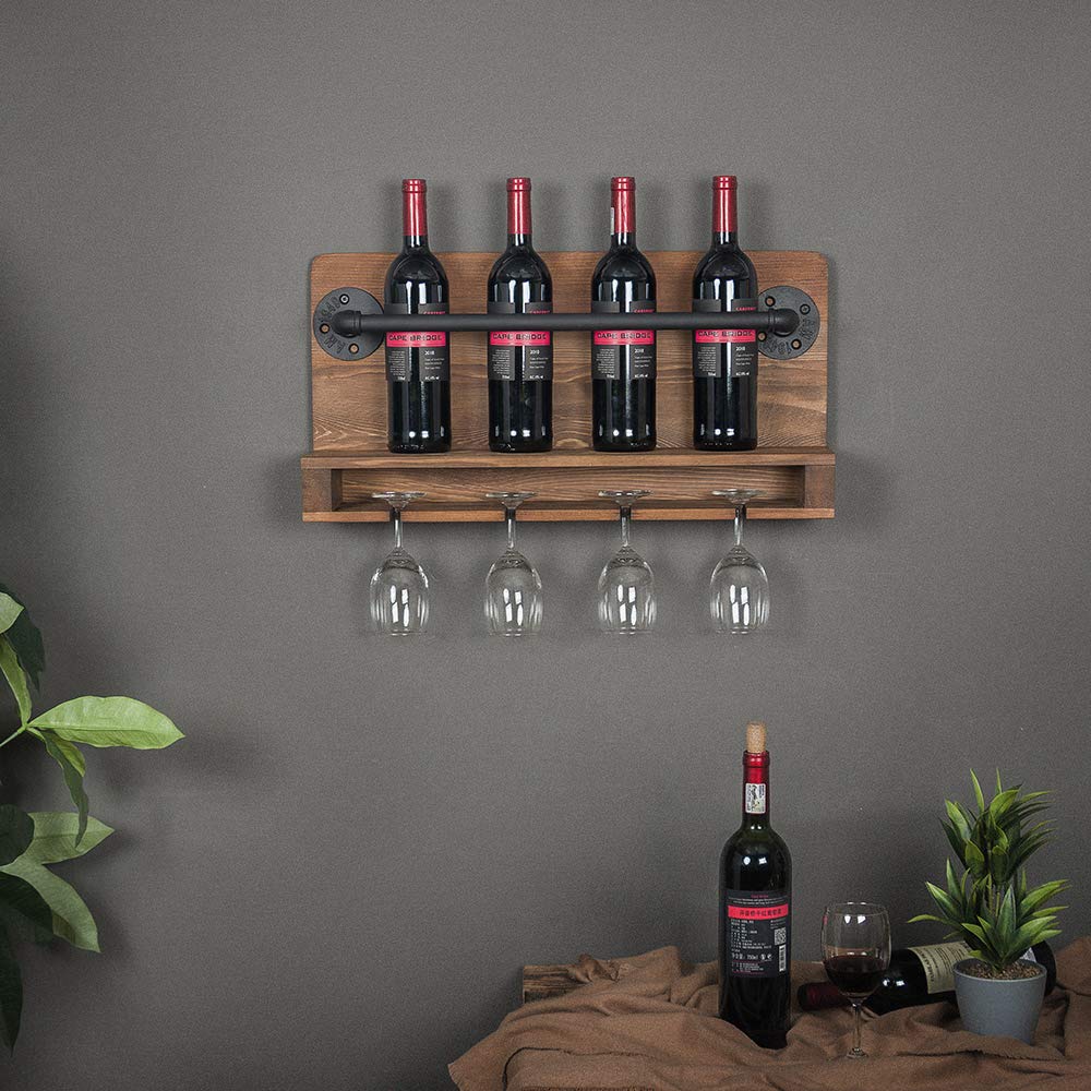 Industrial Wine Racks Wall Mounted with Stem Glass Holder