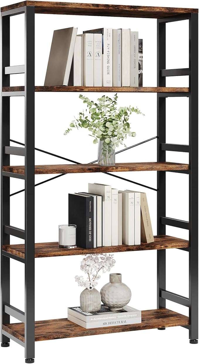 Bookshelves and Bookcases, 31.5in Wide Shelf 5-Tier Ladder Shelf 110lbs/shelf Vintage Industrial Style