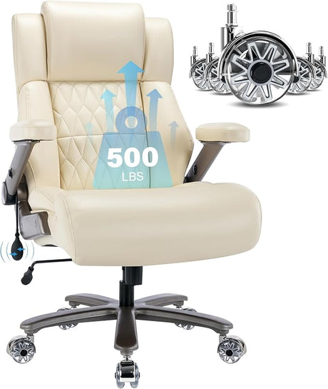 Big and Tall 500lbs Office Chair - Adjustable Lumbar Support 3D Flip Arms Heavy Duty