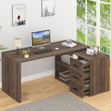 L Shaped Desk with Storage Cabinet, Wood L Shape Desk with Drawers Shelf