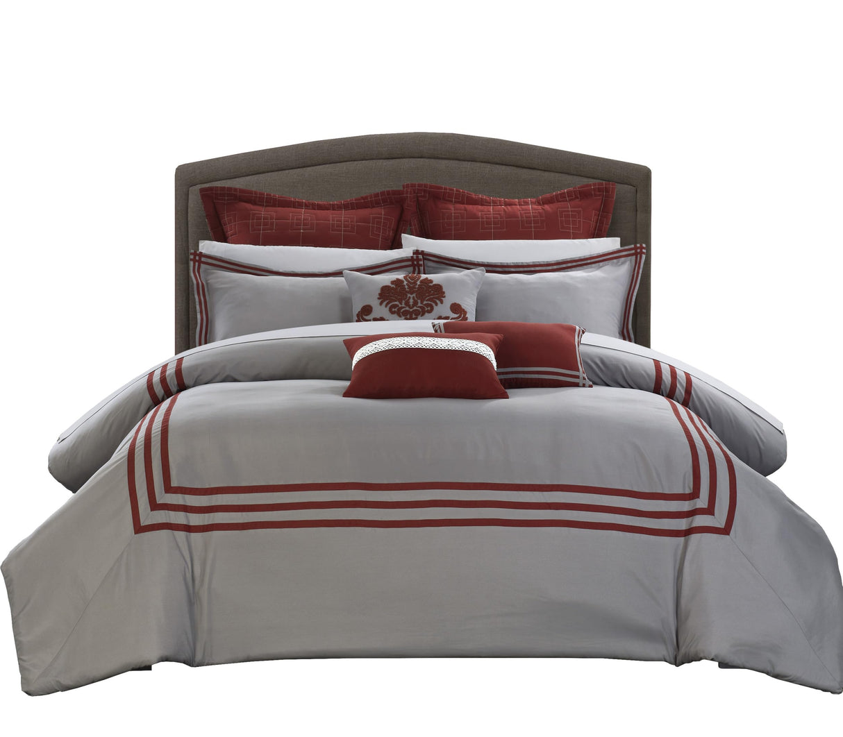 Chic Home Cosmo Red King - 8 pc Embroidered Comforter Set