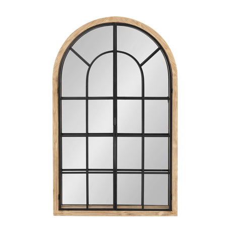 Boldmere Rustic Windowpane Arch Mirror, 26 x 42, Natural Brown and Black