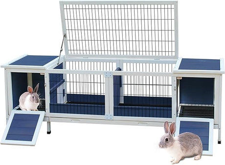 Rabbit Hutch Bunny Cage with Double House and Run Indoor Outdoor Guinea Pig House