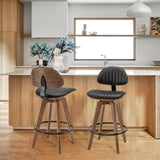 Modern Bar Stools Set of 2,Swivel Counter Stools with Backs,26'' Leather Kitchen Island Chairs